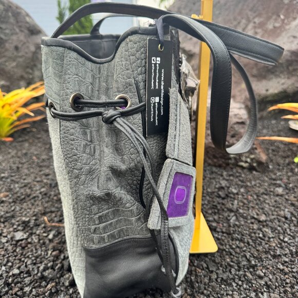 Sharif Gray and Black Shoulder Bag with Silver Accent - Picture 3 of 14